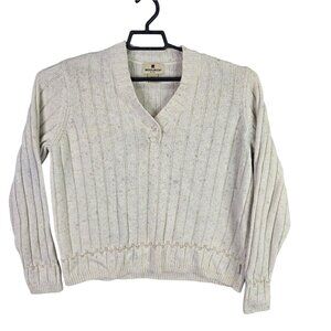 Mens Woolrich Beige Knit Sweater V Neck Long Sleeve Wool Blend Size L